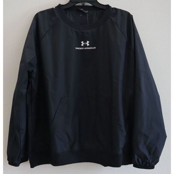 Under Armour 1369850 001 Women's Sz L Black UA Rush Woven Crew Sweatshirt $90 - Picture 2 of 8